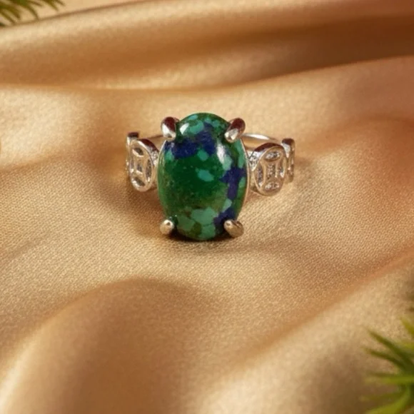 Studio Series Azurite Chrysocolla Oval Ring Silver Plated Gift Boxed - Picture 4 of 5